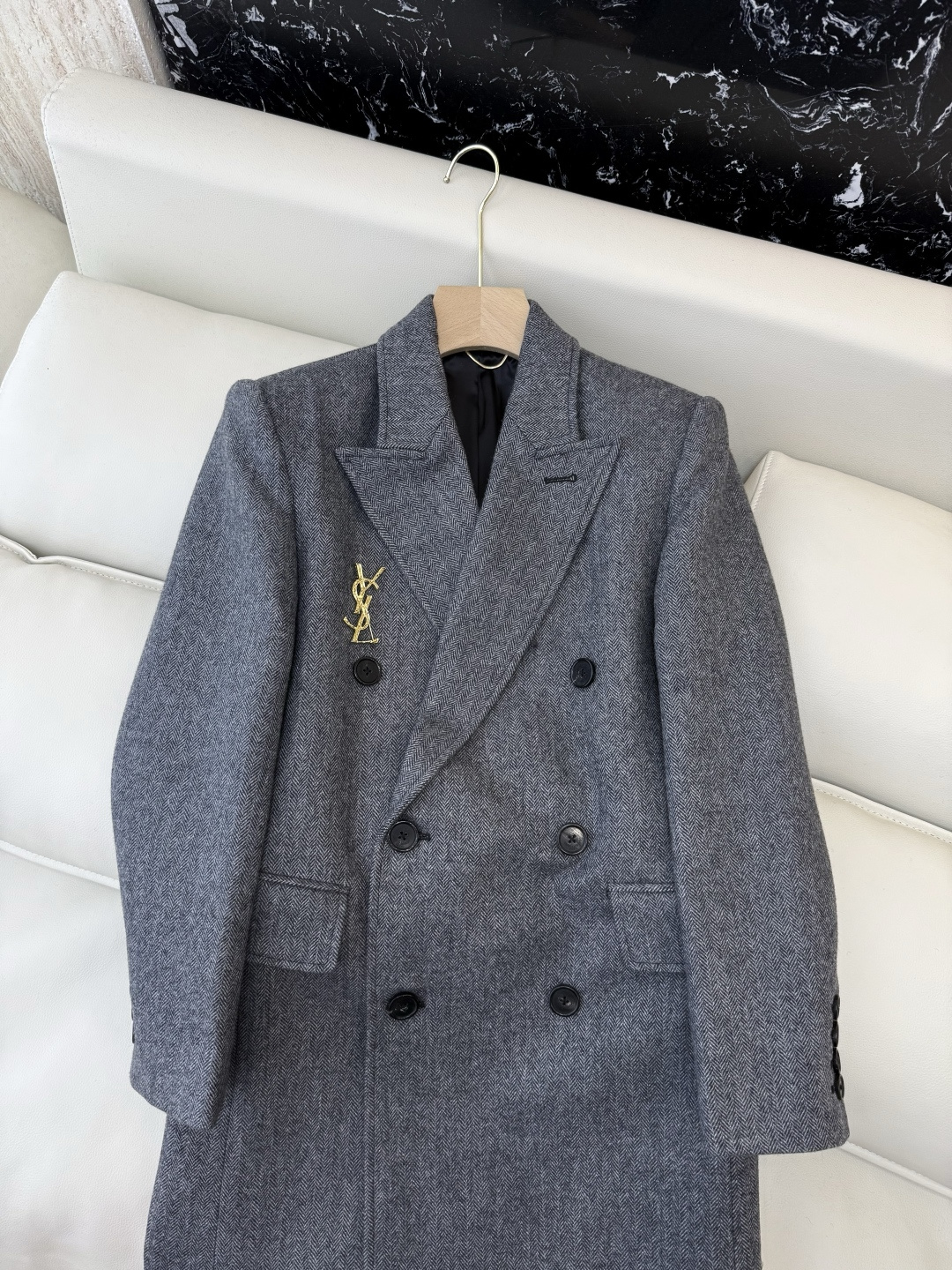 XZ0148#新款外套💕YSL 超级大爆款 50%羊毛 西装料长袖外套 灰色 SMLXL