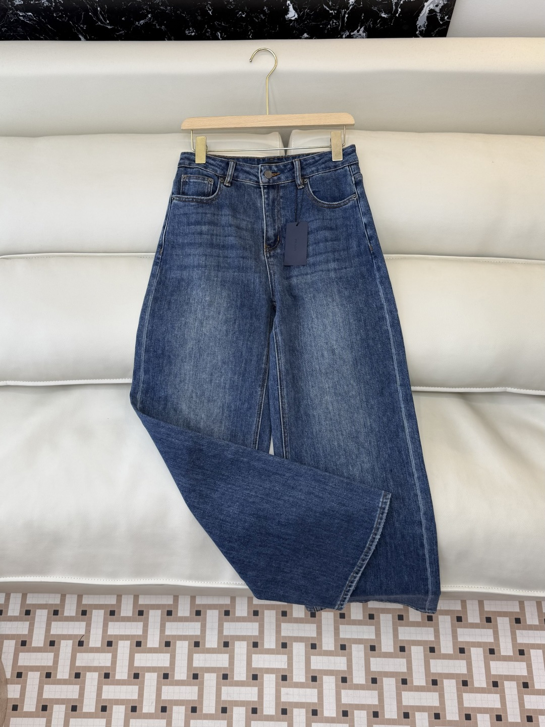 新款牛仔裤💕PRADA 三角标 水洗 牛仔长裤 蓝色 SMLXL