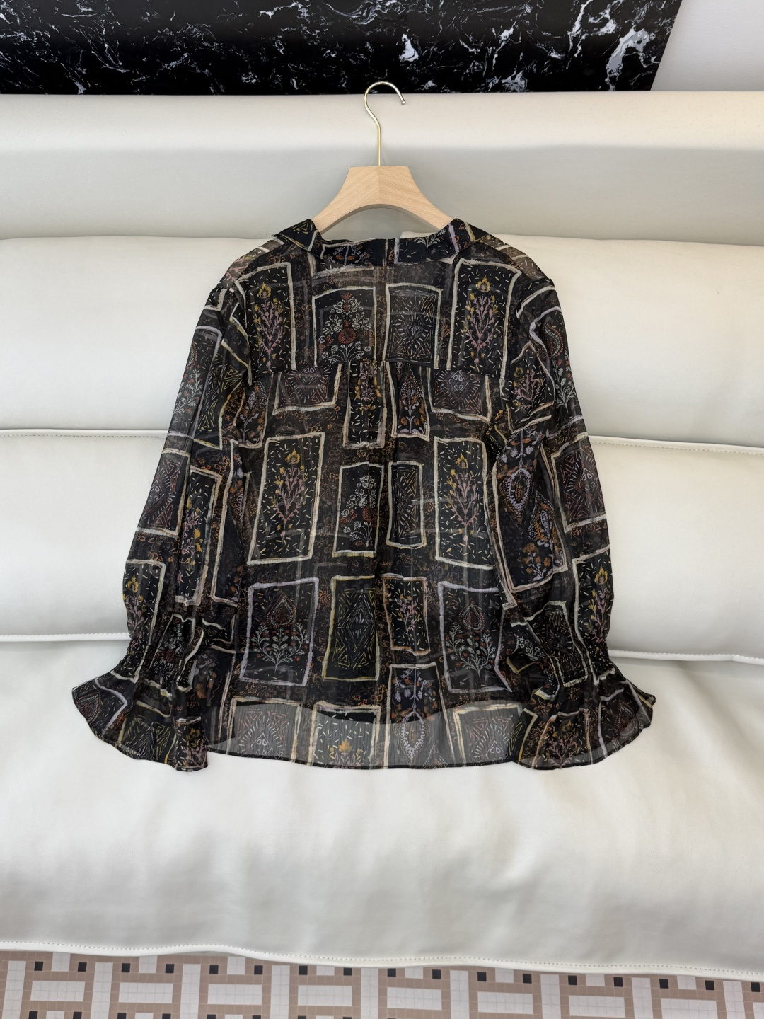 XF047#新款衬衫💕几何图腾印花长袖上衣 SMLXL