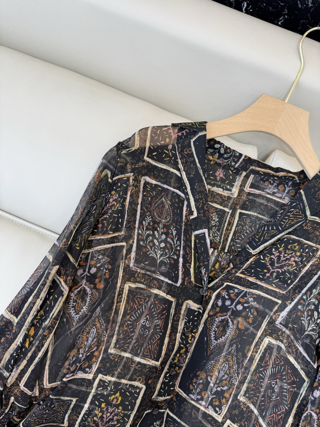 XF047#新款衬衫💕几何图腾印花长袖上衣 SMLXL