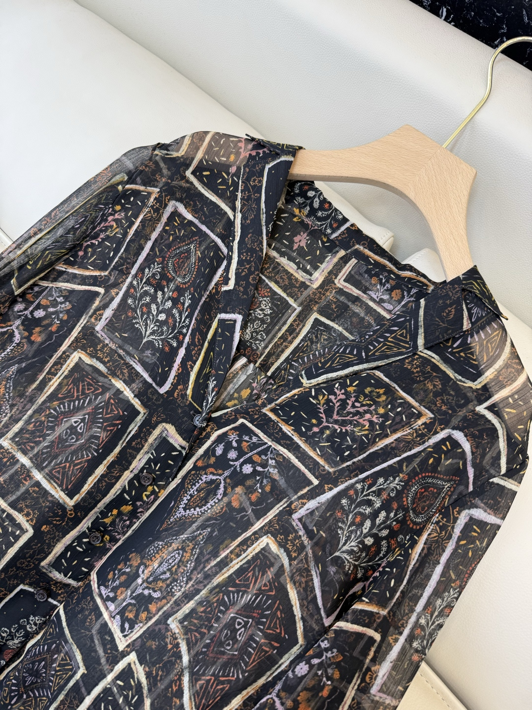 XF047#新款衬衫💕几何图腾印花长袖上衣 SMLXL