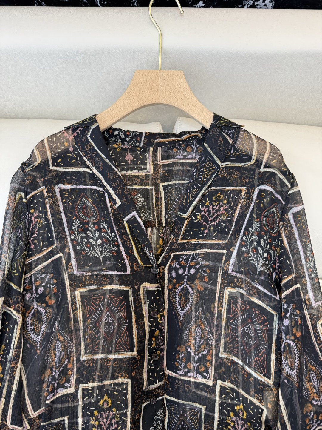 XF047#新款衬衫💕几何图腾印花长袖上衣 SMLXL