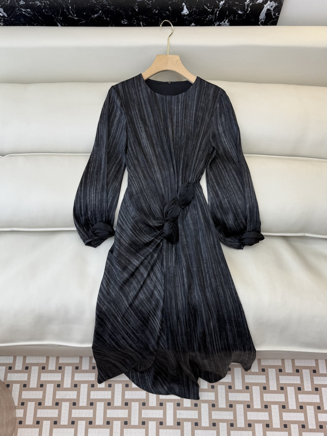 XF046#新款连衣裙💕鎏金岁月 显瘦长袖 连衣裙 黑色 咖色 SM LXL