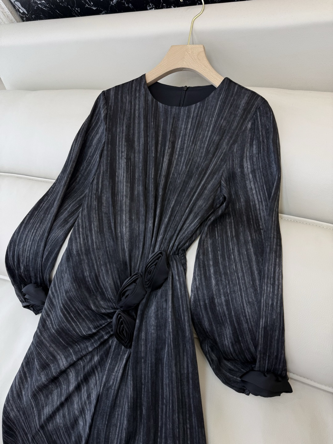 XF046#新款连衣裙💕鎏金岁月 显瘦长袖 连衣裙 黑色 咖色 SM LXL