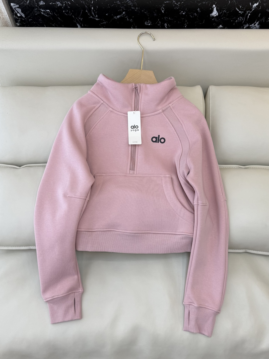 新款套装💕Alo 加绒卫衣➕长裤套装 黑色 灰色 米色 粉色 SMLXL