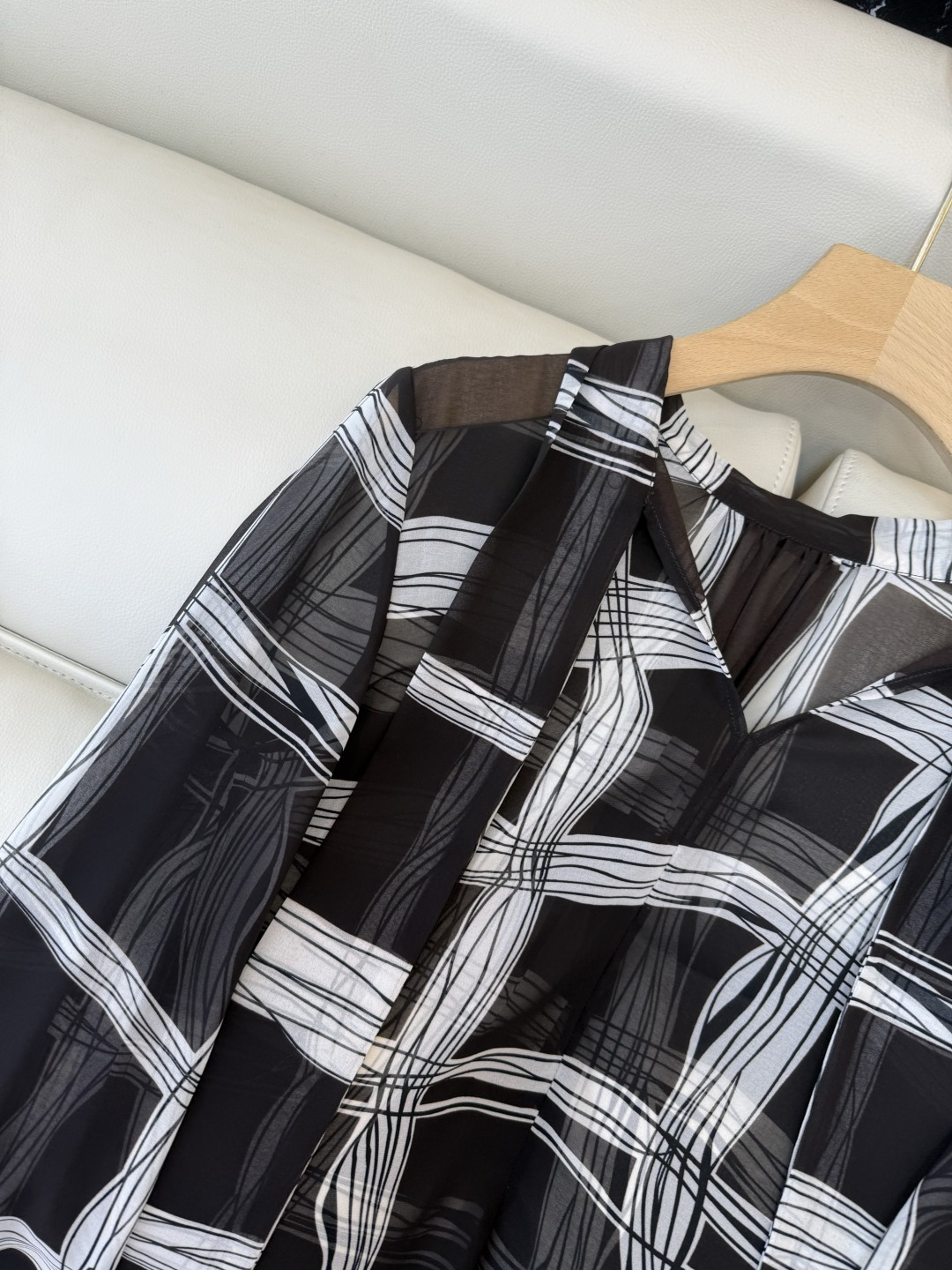 XF049#新款套装💕几何拼色印花长袖衬衫➕长裤套装 黑白色 SMLXL