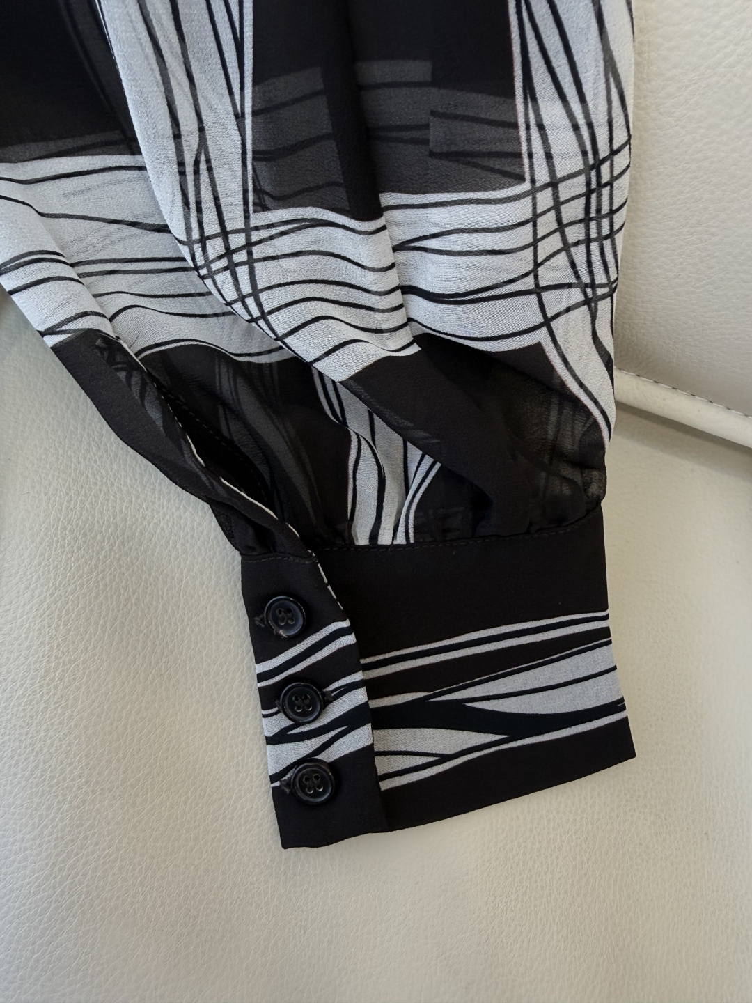 XF049#新款套装💕几何拼色印花长袖衬衫➕长裤套装 黑白色 SMLXL