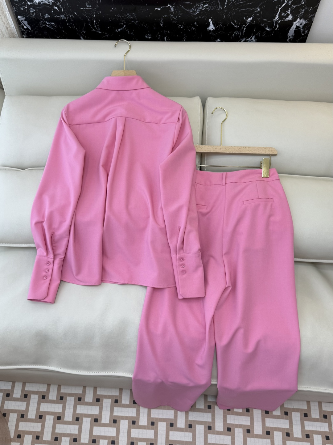 XF048#新款套装💕桃粉色 长袖衬衫➕长裤套装 粉色 SMLXL