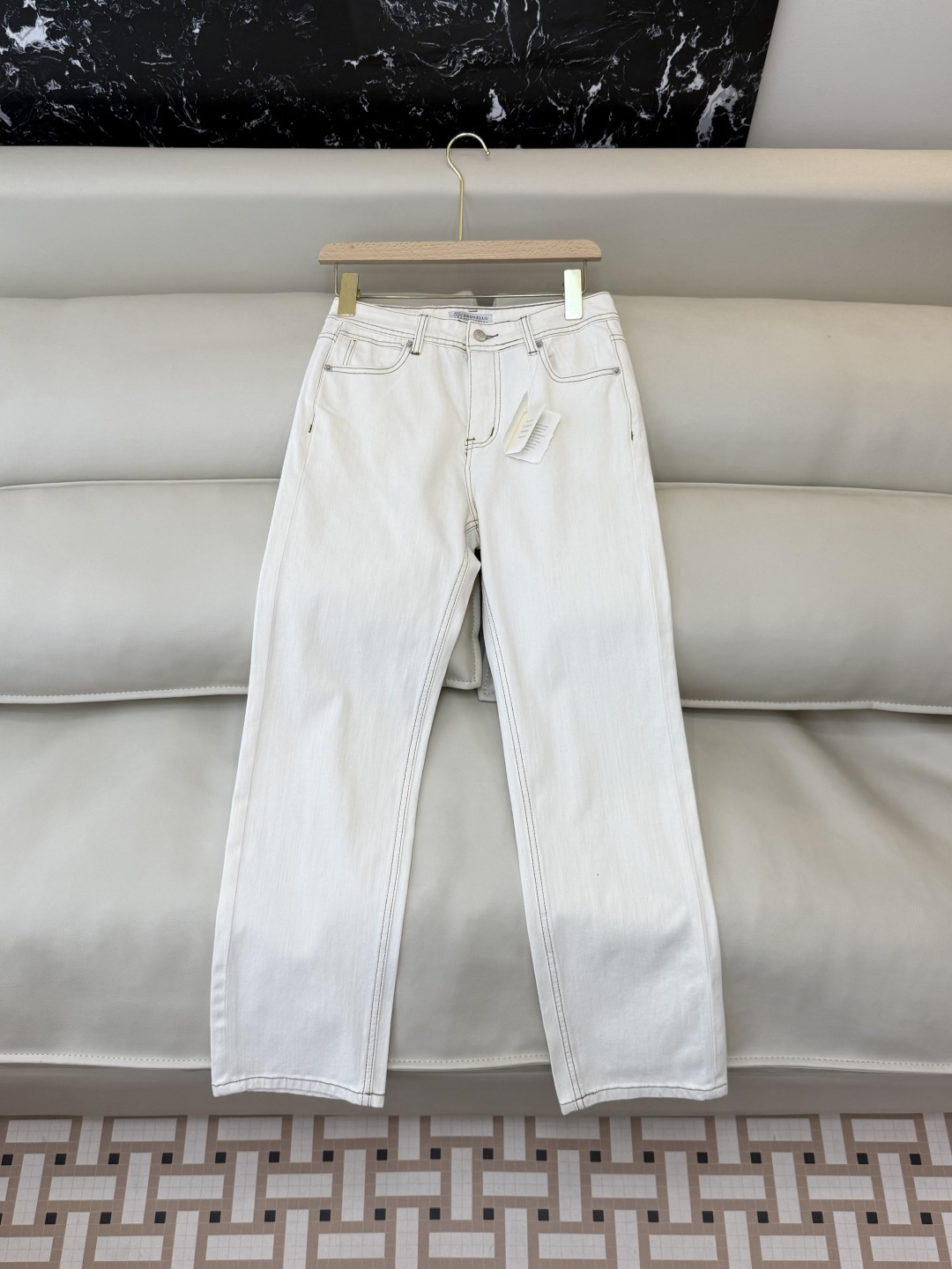 CK039#牛仔裤新款💕BC 明线设计 显瘦显腿长水洗棉 牛仔裤 白色 S-XL