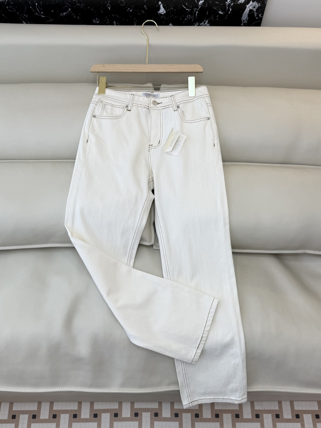 CK039#牛仔裤新款💕BC 明线设计 显瘦显腿长水洗棉 牛仔裤 白色 S-XL