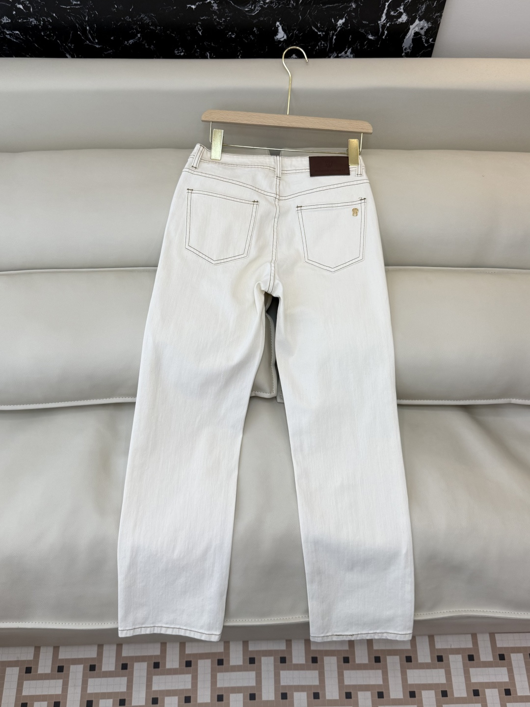 CK039#牛仔裤新款💕BC 明线设计 显瘦显腿长水洗棉 牛仔裤 白色 S-XL