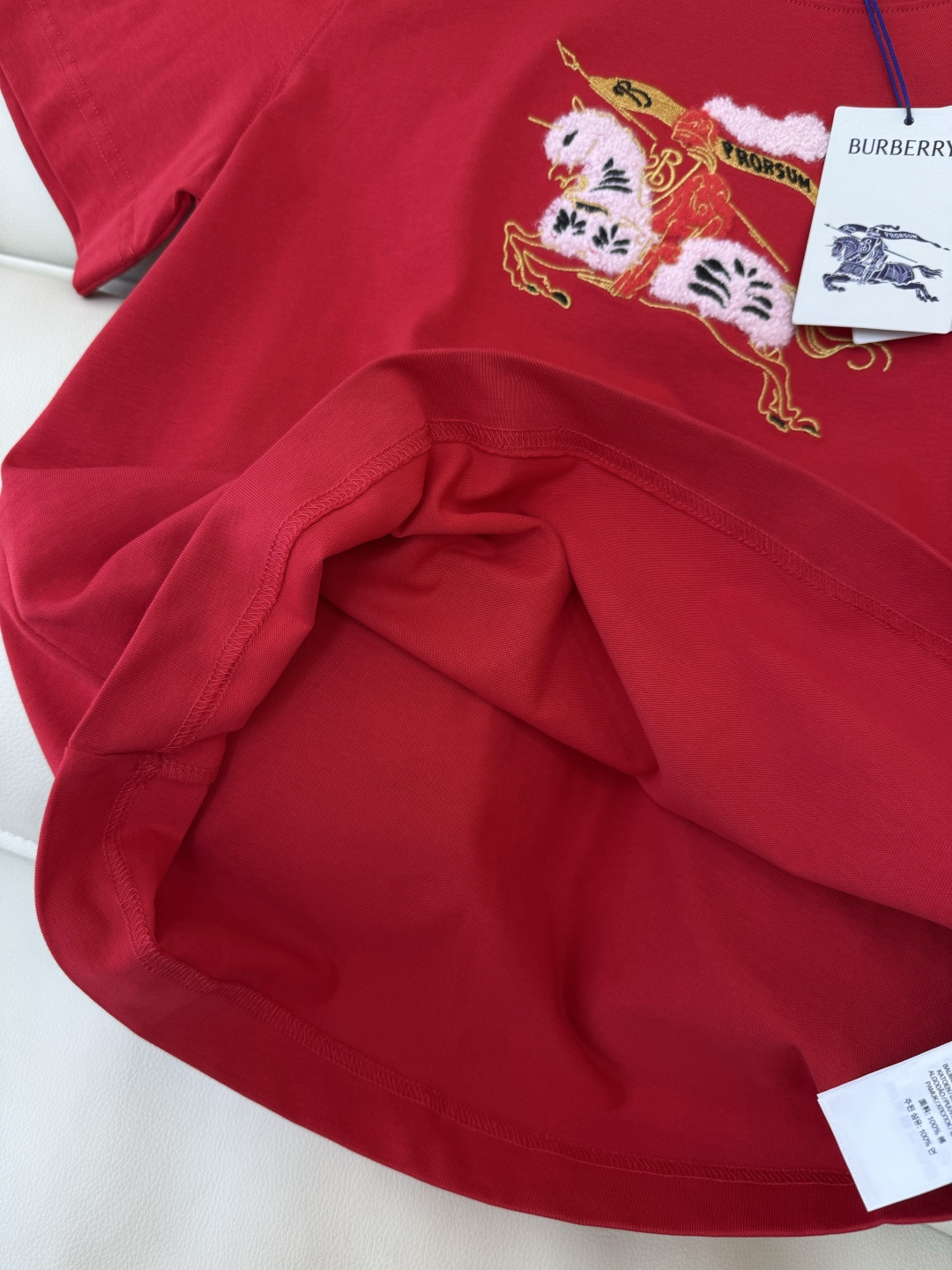 QG0135#新款T恤💕Bur 刺绣小马 logo 短袖T恤 白色 红色 SML