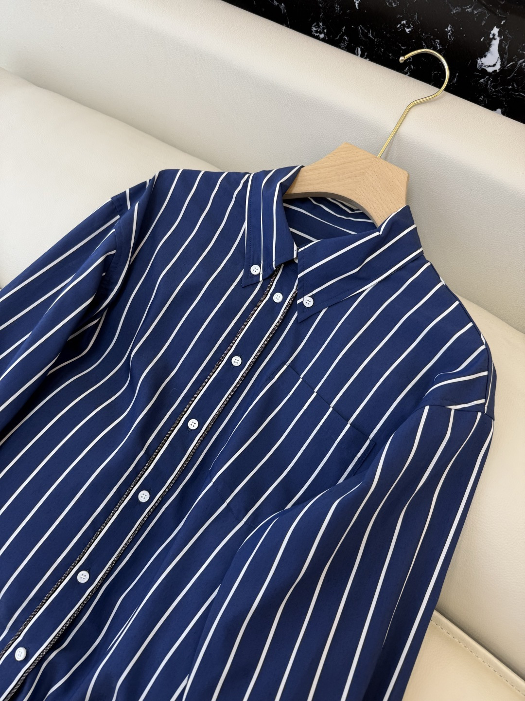 QD7974#新款衬衫💕BC 条纹对格 长袖链条衬衫 蓝色 红色 SMLXL