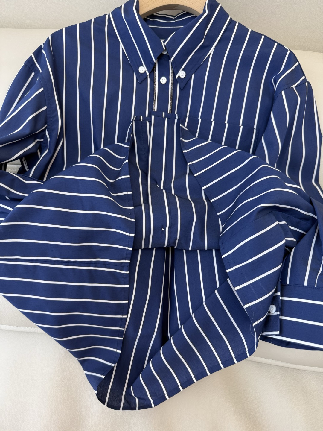 QD7974#新款衬衫💕BC 条纹对格 长袖链条衬衫 蓝色 红色 SMLXL