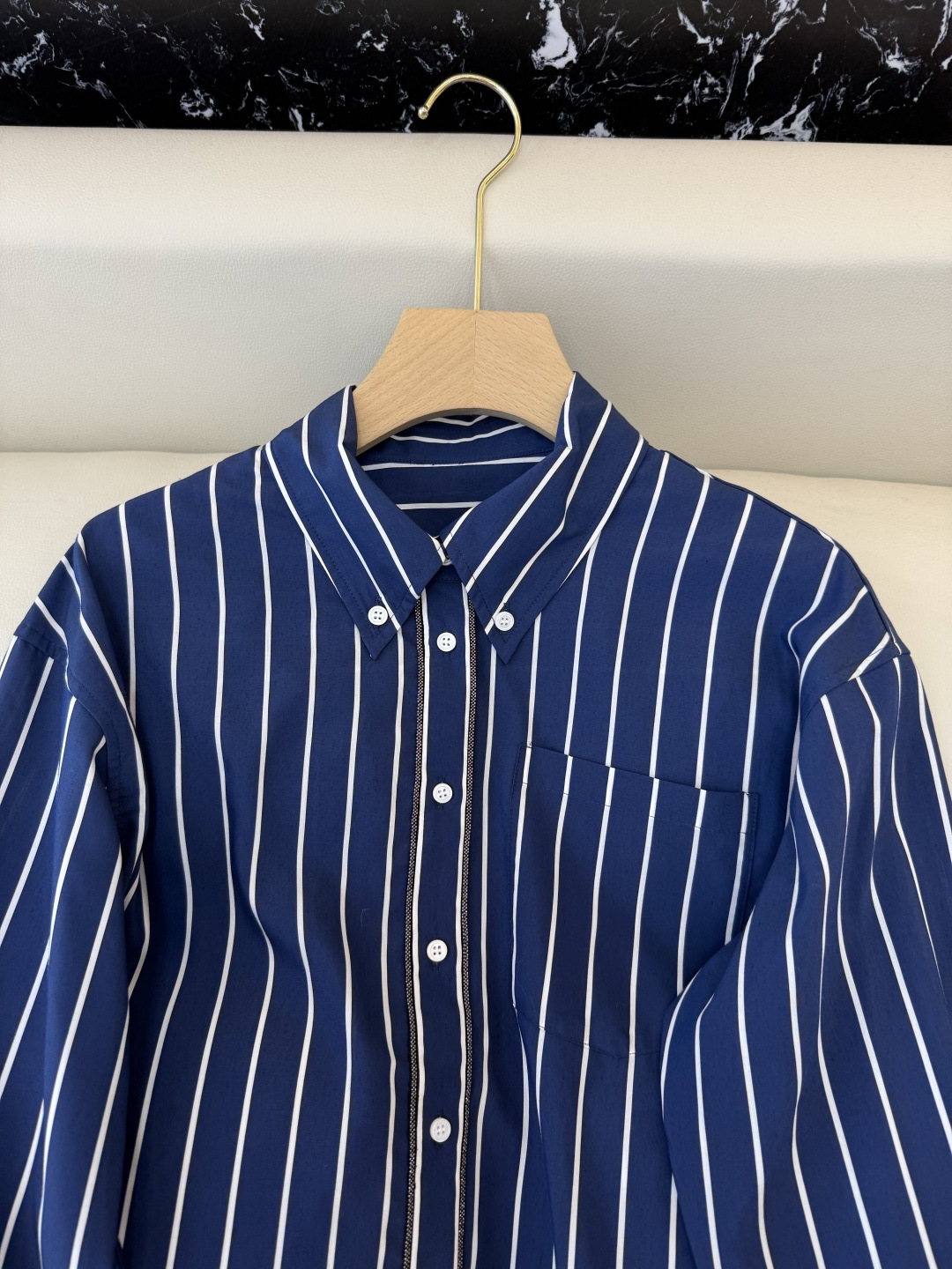 QD7974#新款衬衫💕BC 条纹对格 长袖链条衬衫 蓝色 红色 SMLXL