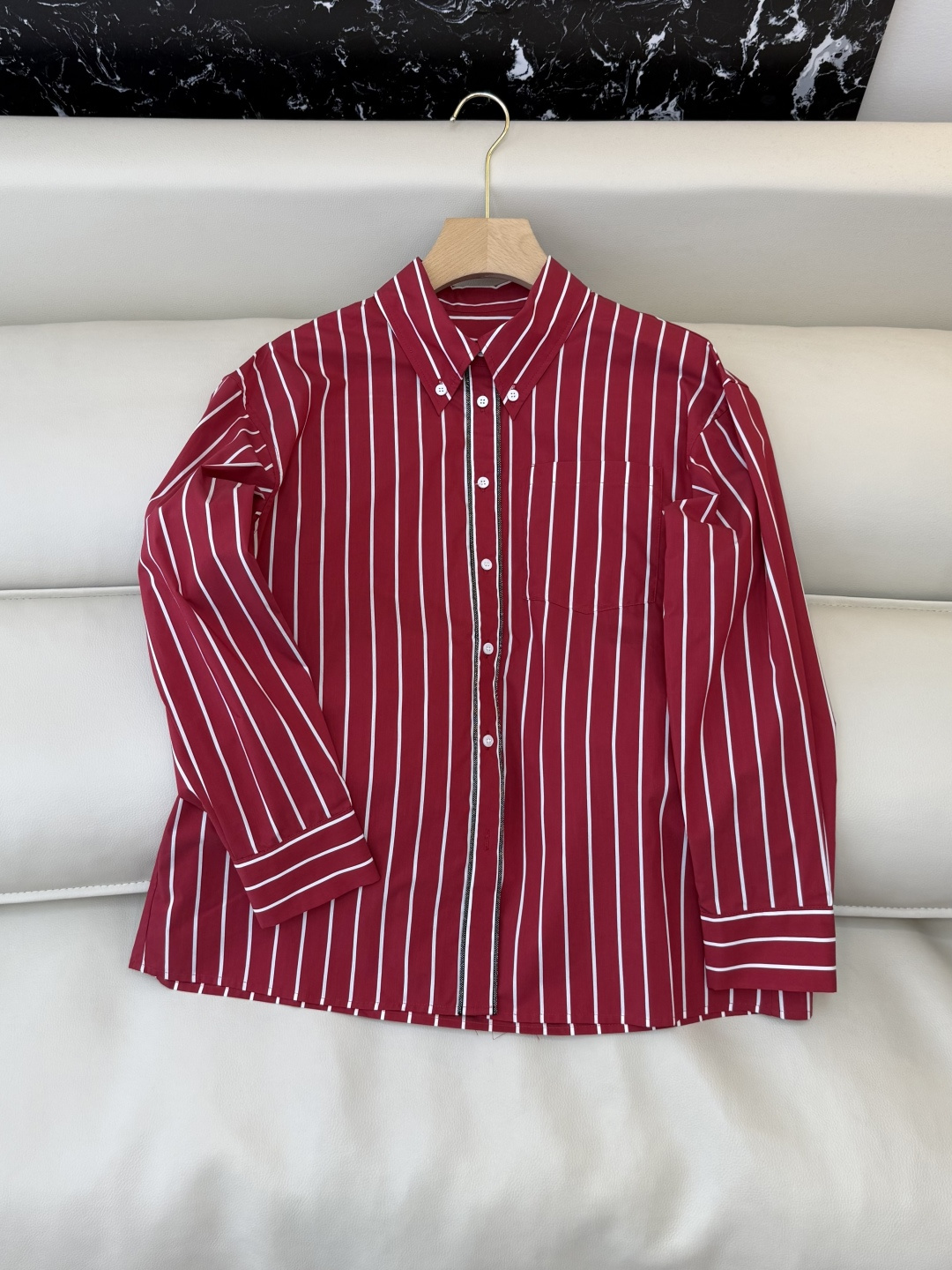 QD7974#新款衬衫💕BC 条纹对格 长袖链条衬衫 蓝色 红色 SMLXL