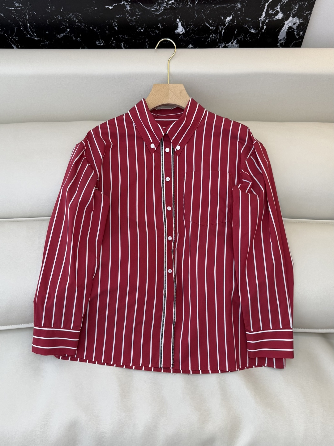 QD7974#新款衬衫💕BC 条纹对格 长袖链条衬衫 蓝色 红色 SMLXL