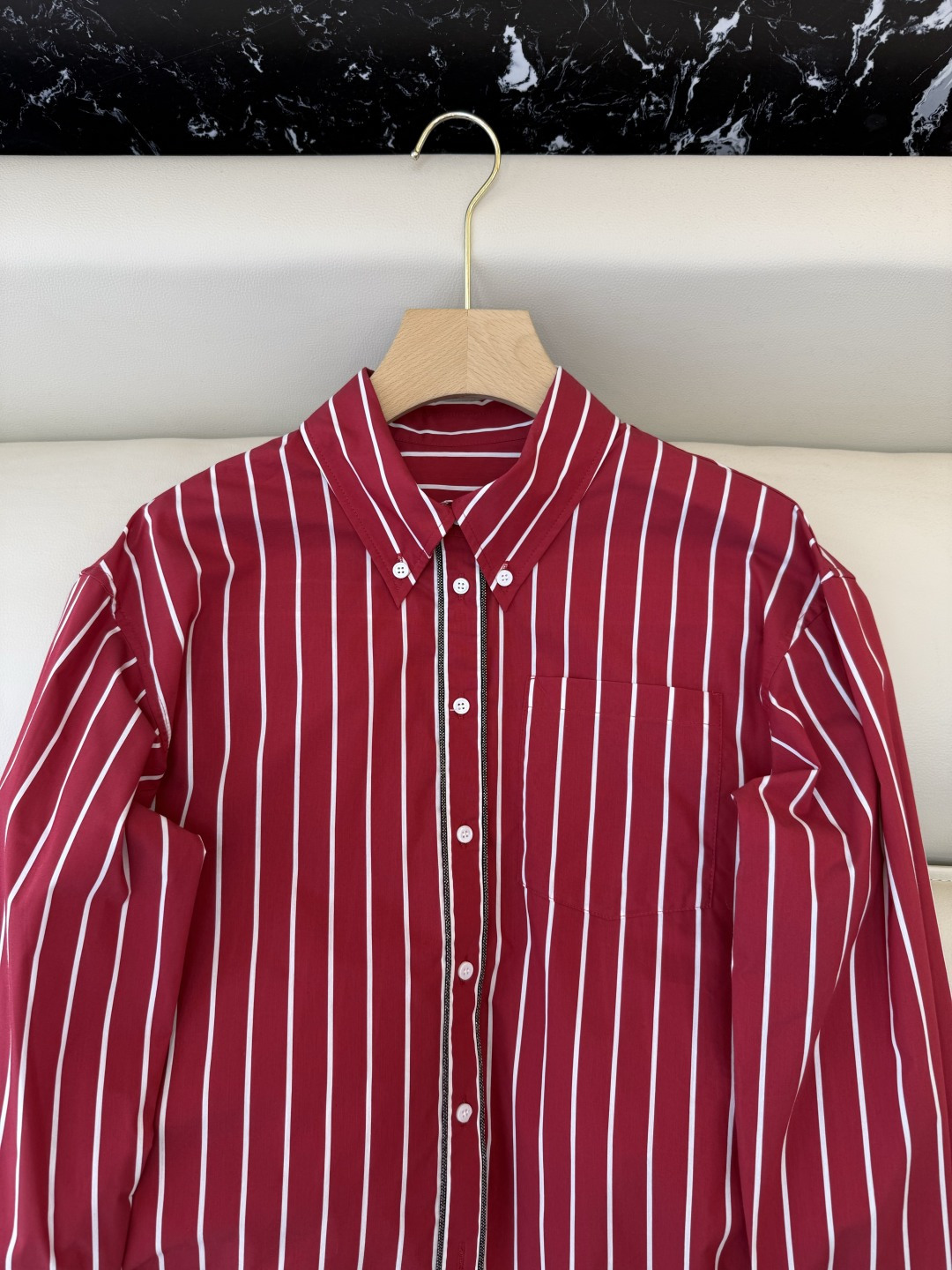 QD7974#新款衬衫💕BC 条纹对格 长袖链条衬衫 蓝色 红色 SMLXL