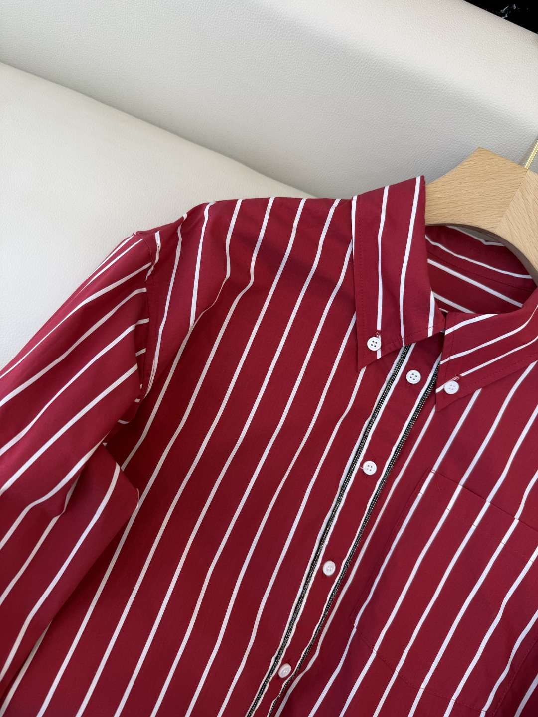 QD7974#新款衬衫💕BC 条纹对格 长袖链条衬衫 蓝色 红色 SMLXL