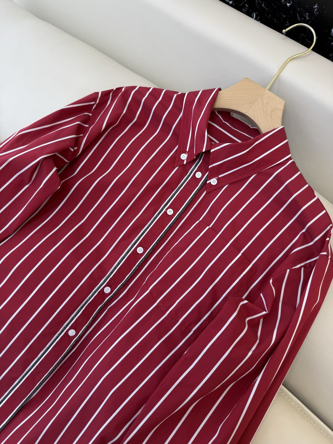 QD7974#新款衬衫💕BC 条纹对格 长袖链条衬衫 蓝色 红色 SMLXL