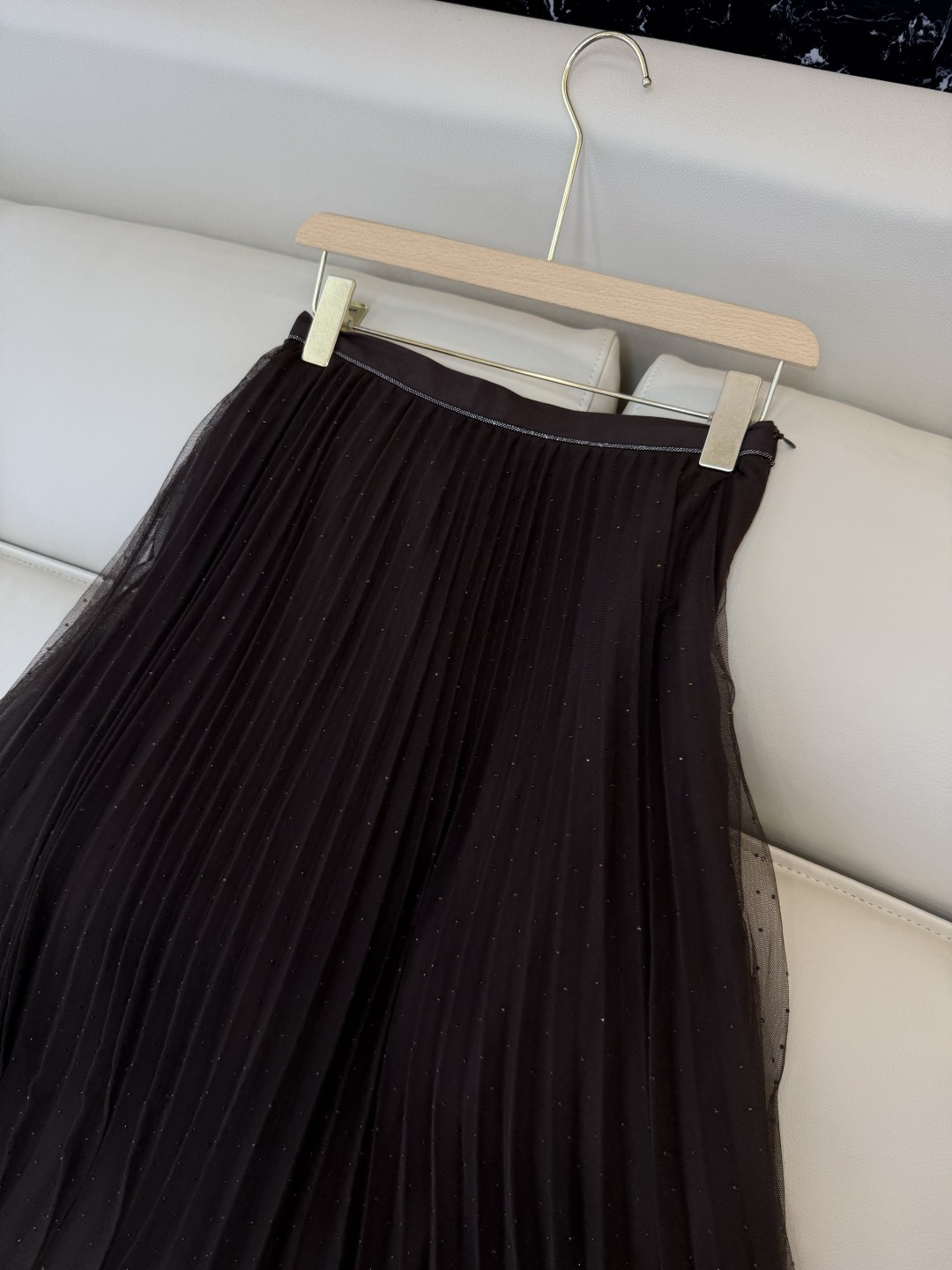 QD7958#新款半裙💕BC 网纱烫钻 百褶半裙 美拉德色 米白色 SMLXL