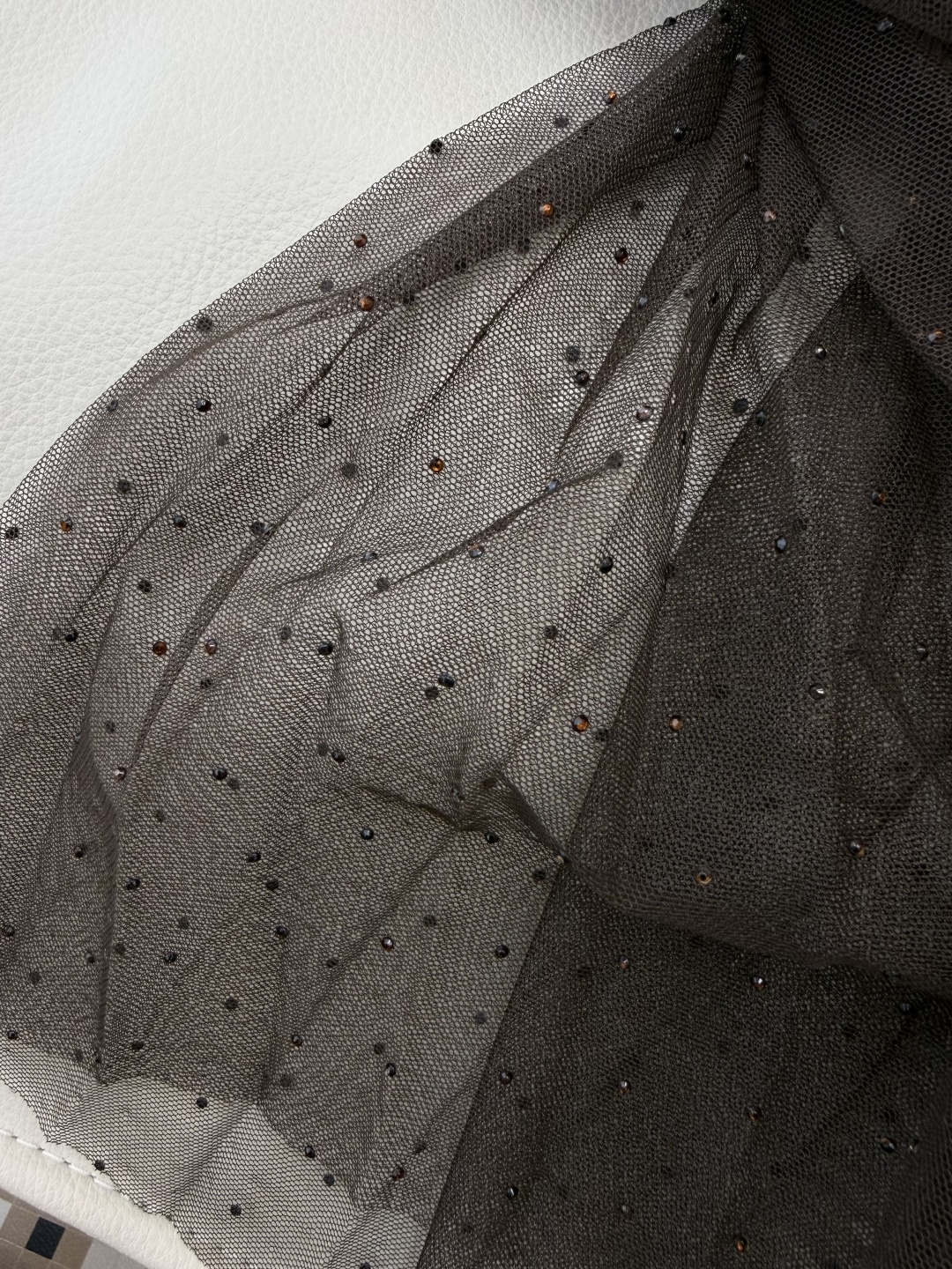 QD7958#新款半裙💕BC 网纱烫钻 百褶半裙 美拉德色 米白色 SMLXL