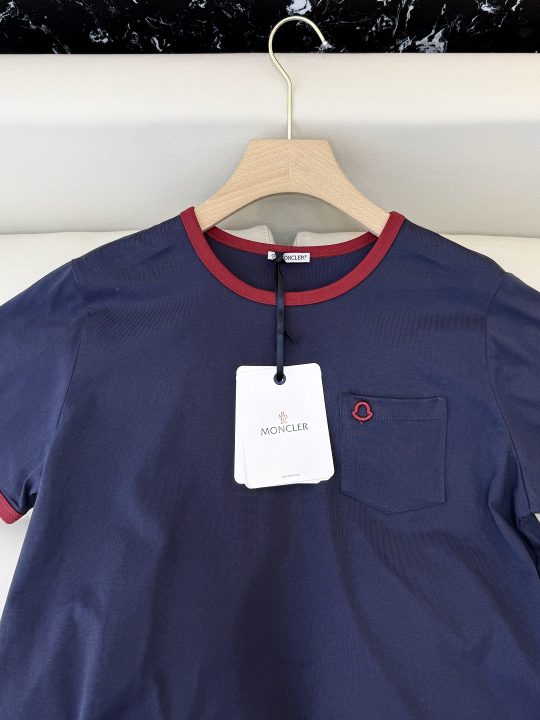 QG0136#新款T恤💕moncler 绣标logo 短袖T恤 米色 藏青色 SML