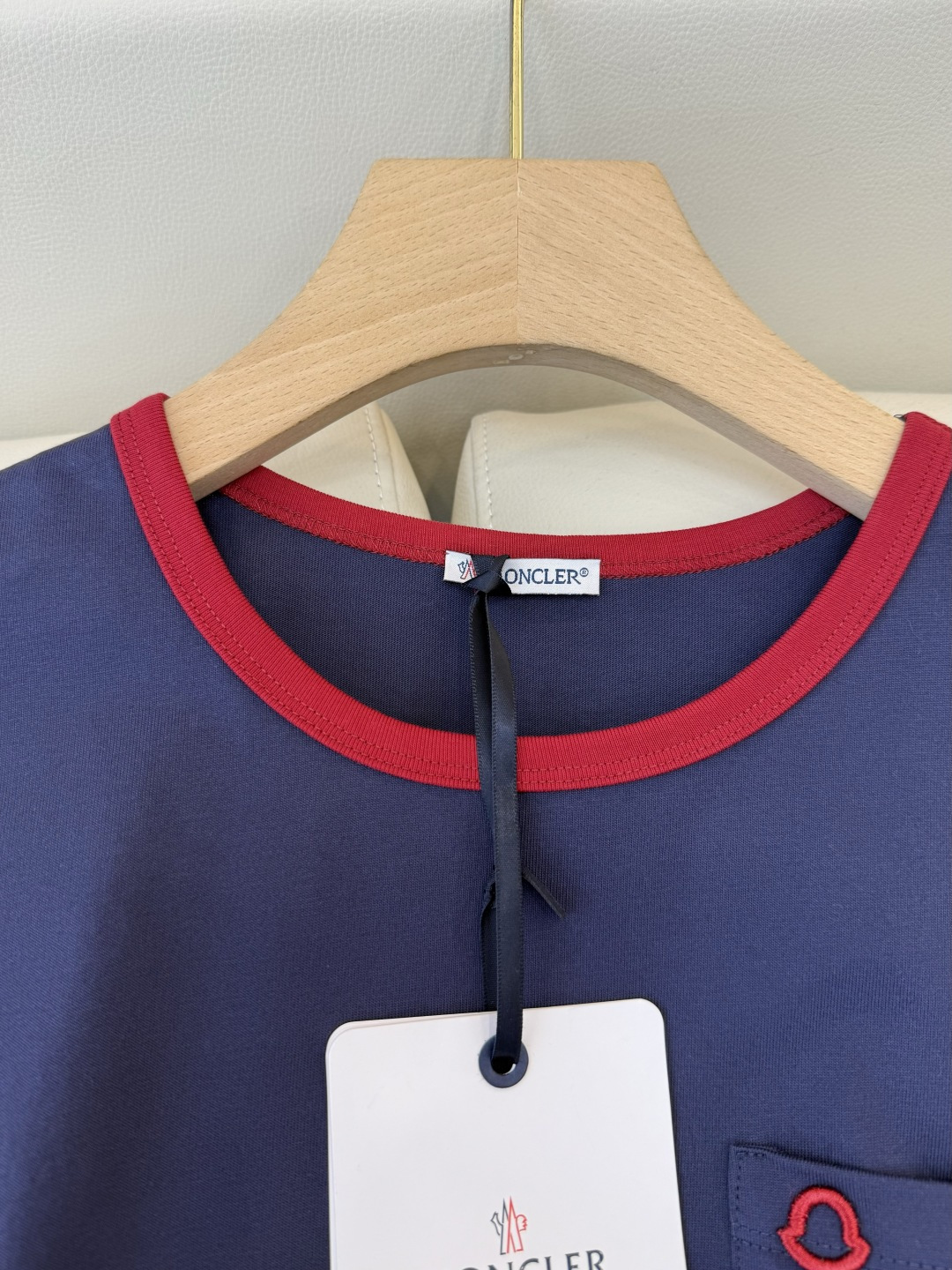 QG0136#新款T恤💕moncler 绣标logo 短袖T恤 米色 藏青色 SML