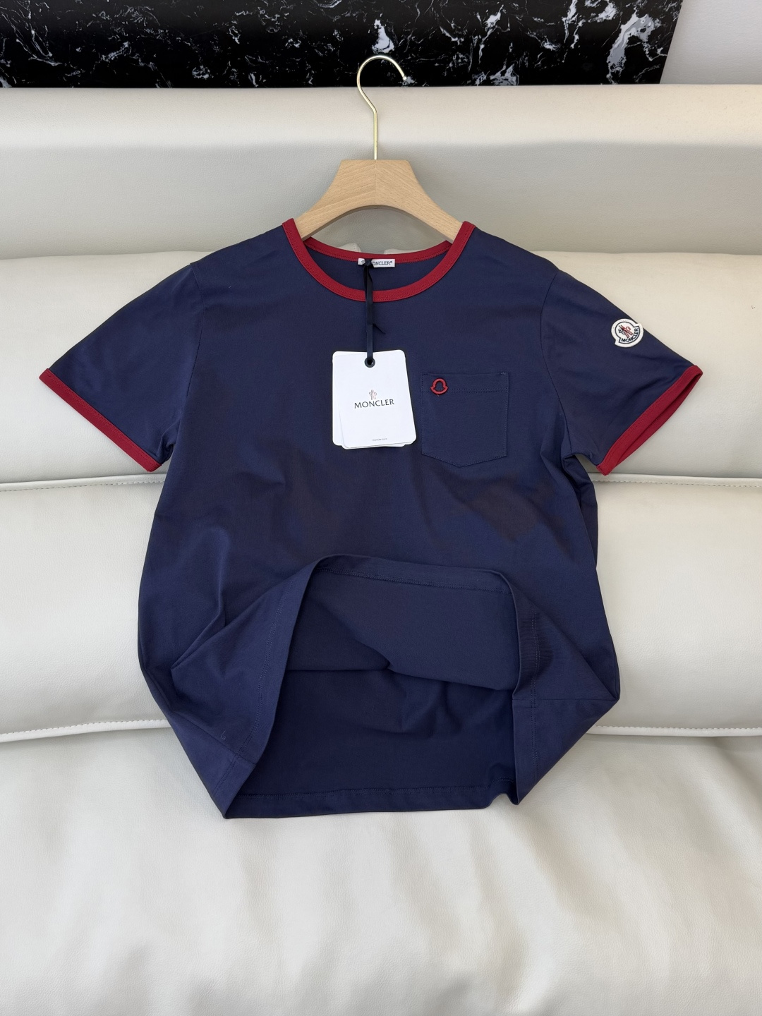 QG0136#新款T恤💕moncler 绣标logo 短袖T恤 米色 藏青色 SML