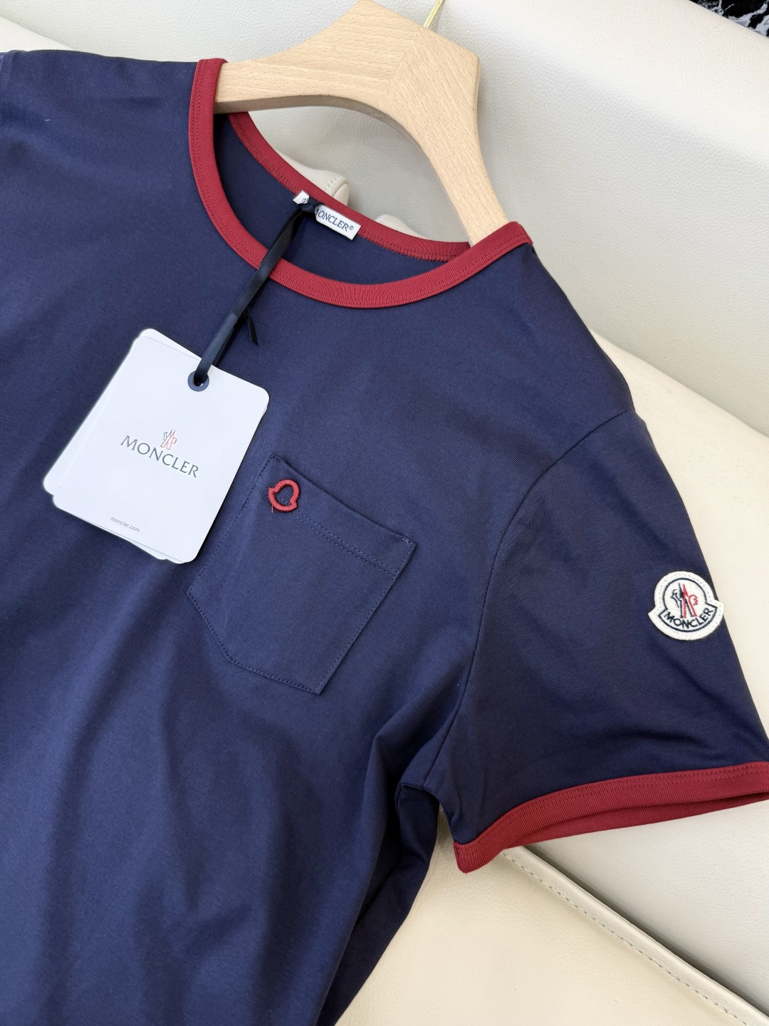 QG0136#新款T恤💕moncler 绣标logo 短袖T恤 米色 藏青色 SML