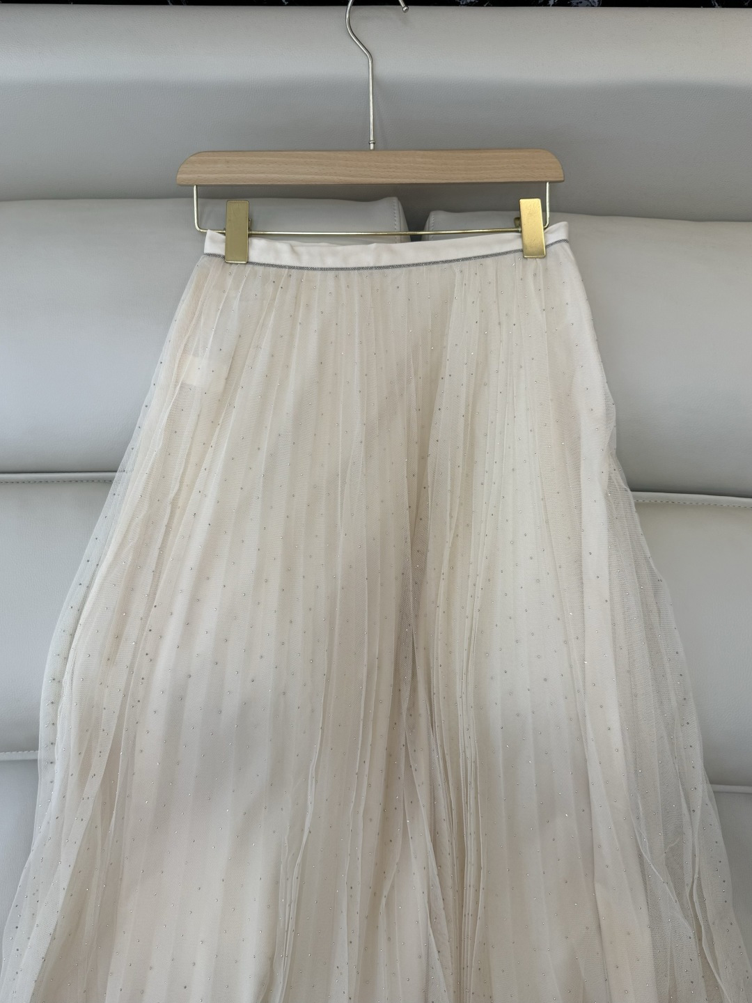 QD7958#新款半裙💕BC 网纱烫钻 百褶半裙 美拉德色 米白色 SMLXL