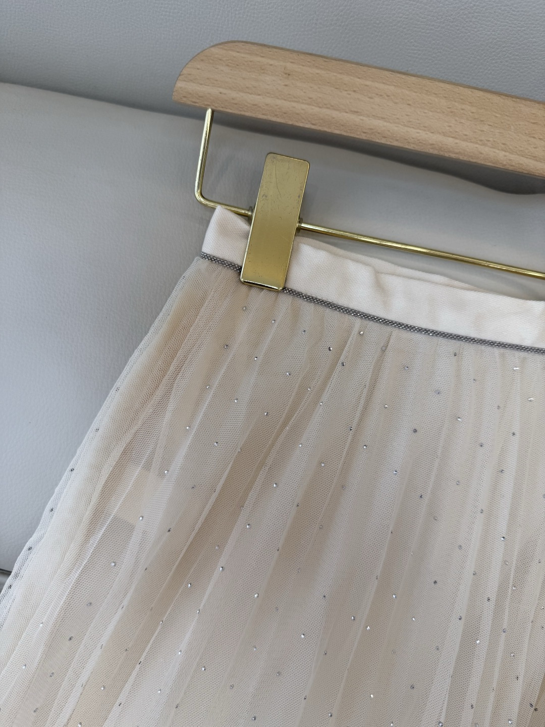 QD7958#新款半裙💕BC 网纱烫钻 百褶半裙 美拉德色 米白色 SMLXL