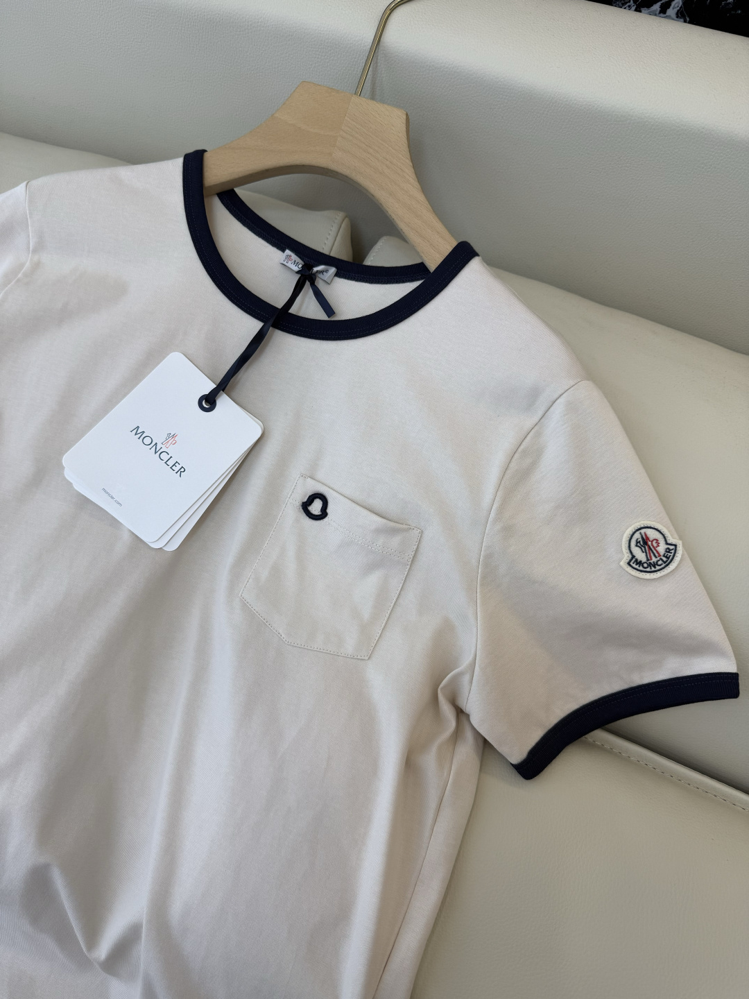 QG0136#新款T恤💕moncler 绣标logo 短袖T恤 米色 藏青色 SML