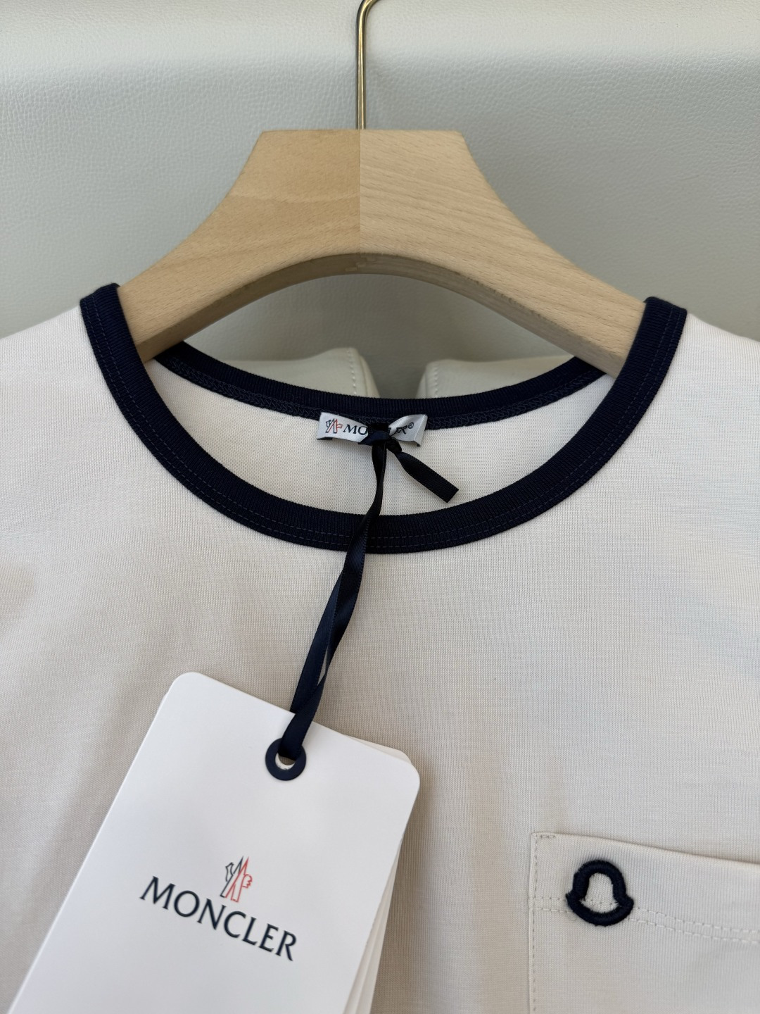 QG0136#新款T恤💕moncler 绣标logo 短袖T恤 米色 藏青色 SML