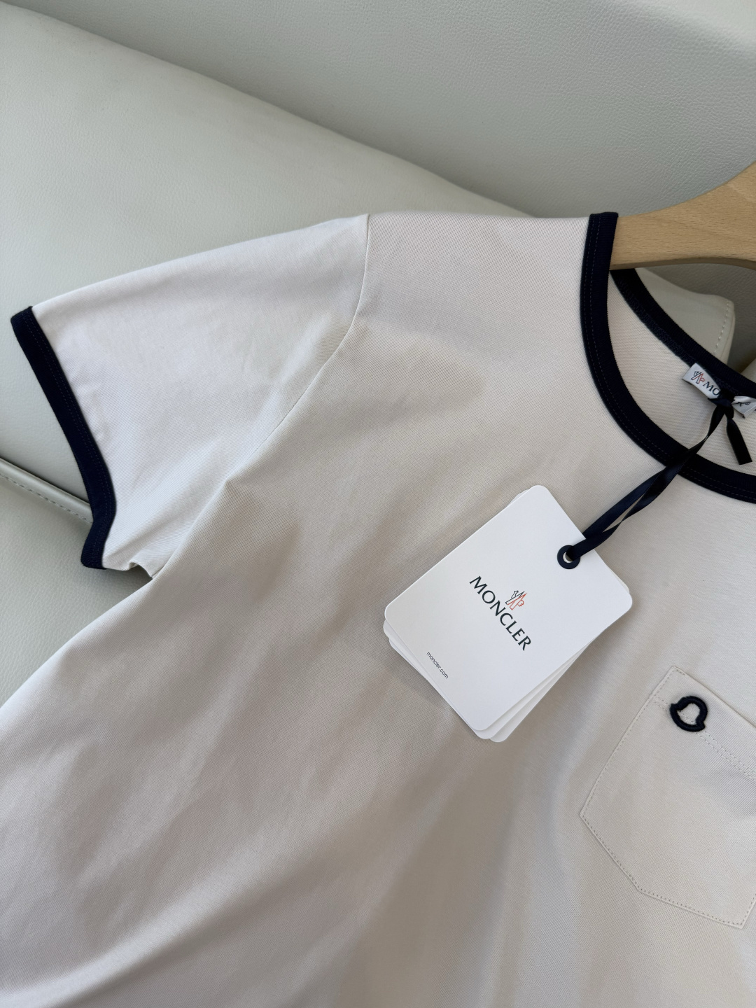 QG0136#新款T恤💕moncler 绣标logo 短袖T恤 米色 藏青色 SML