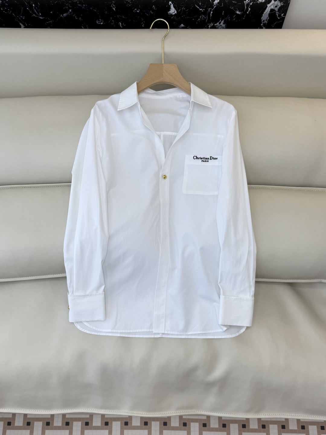 CY092#新款衬衫。Dior 金扣子 修身长袖 衬衫 白色 SM L