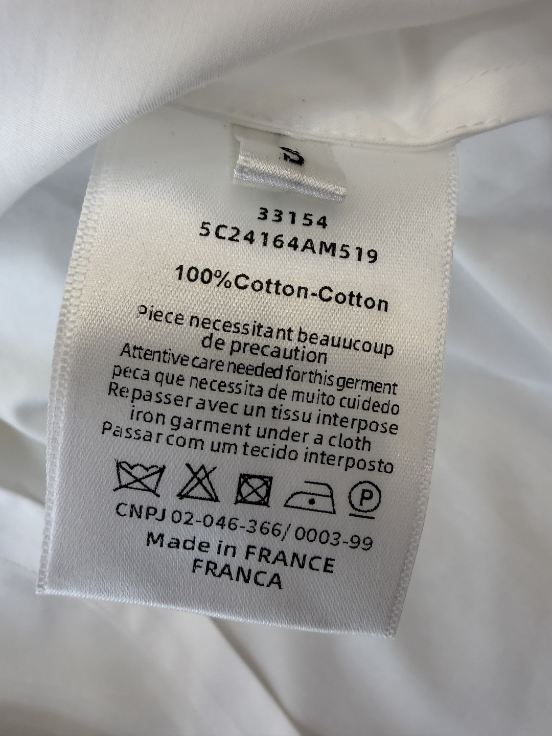 CY092#新款衬衫。Dior 金扣子 修身长袖 衬衫 白色 SM L