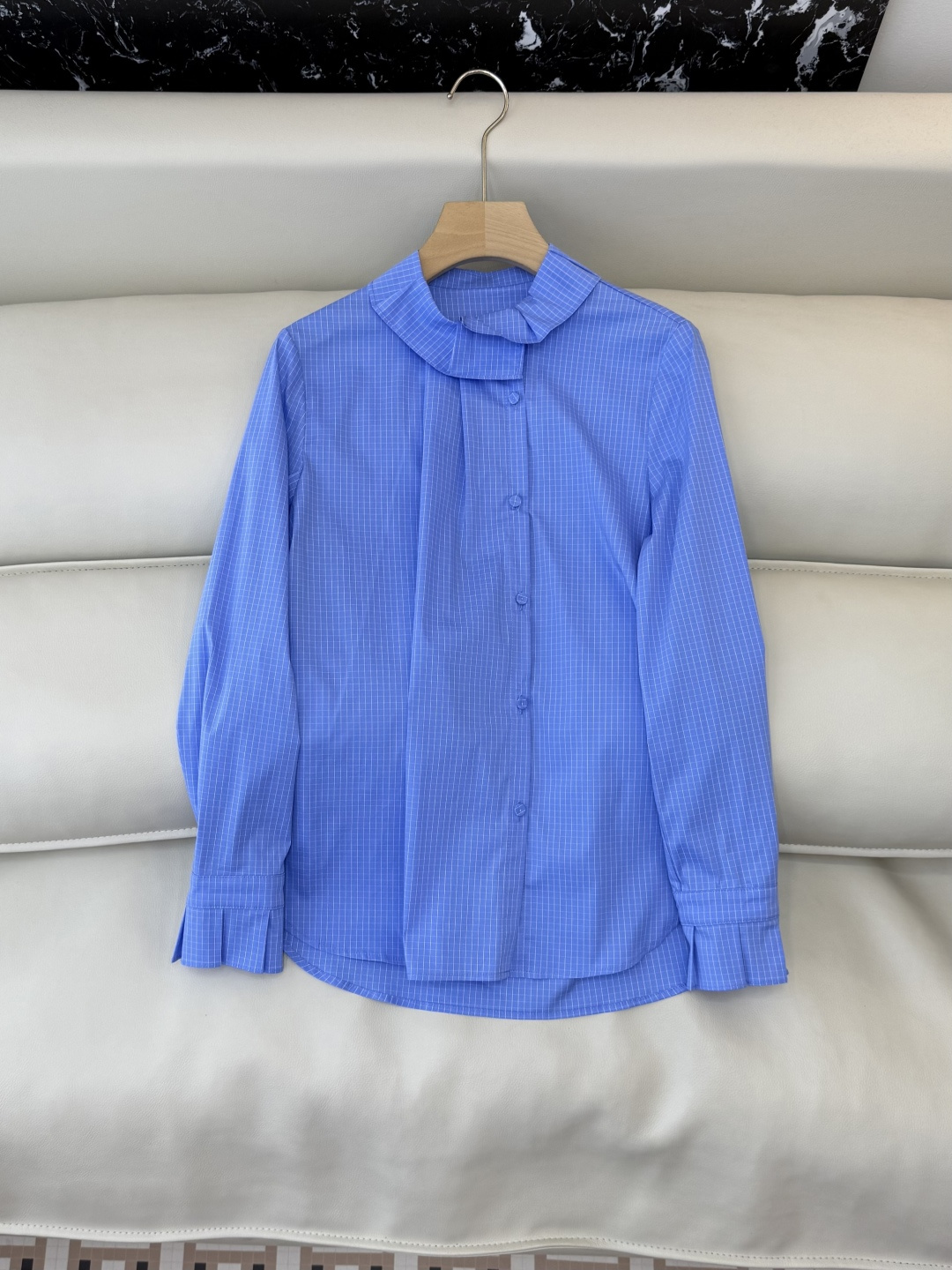 NO:687313,CY085# new shirt P irregular stand collar long cotton shirt small plaid two colors SML,,shirts,19860909CY085#新款衬衫P 不规则 立领 长款纯棉衬衫 小格子 两色 SML,,shirts,,Women's clothing