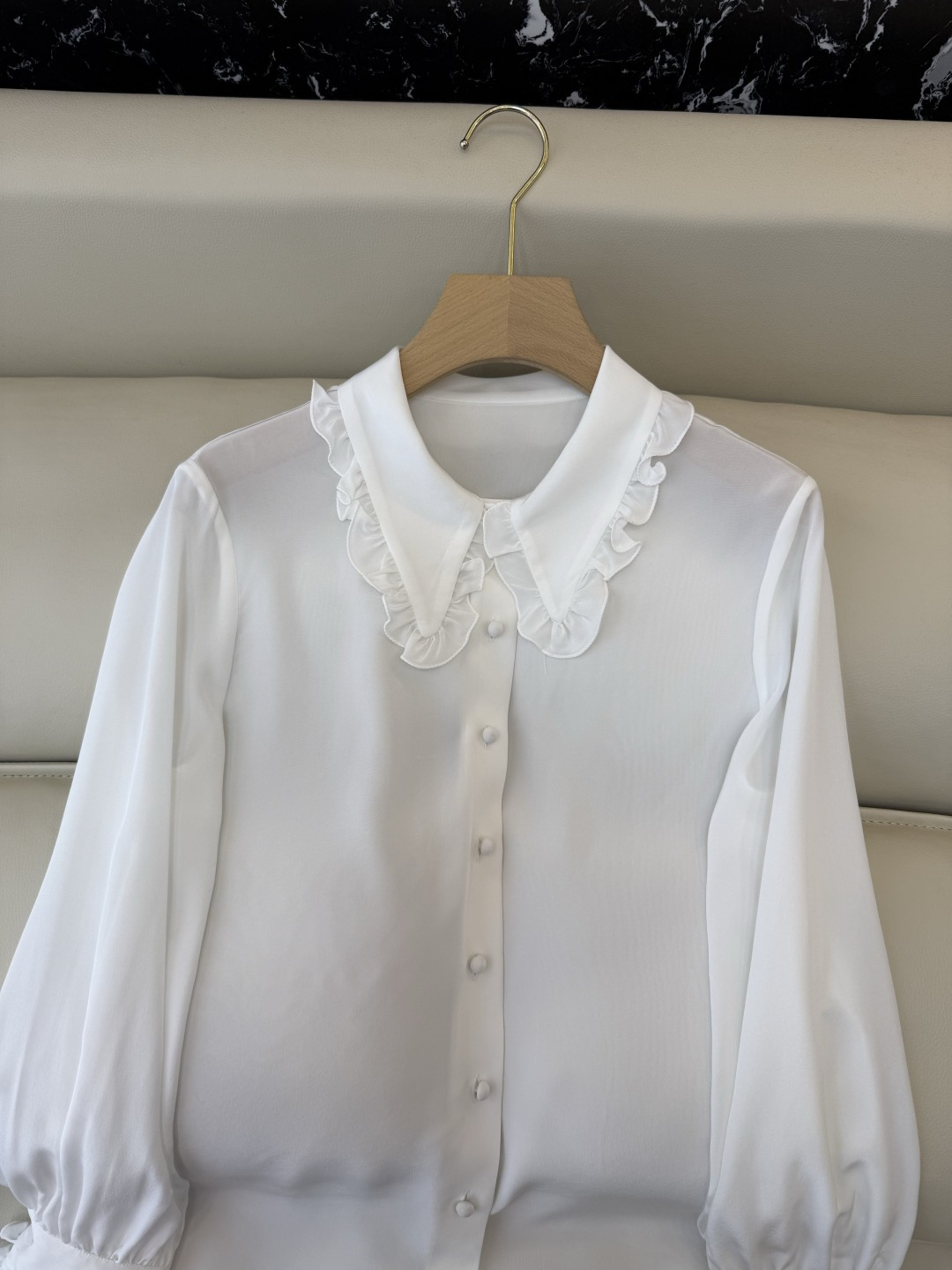BS1071#新款衬衫💕Valentino 100% 真丝复古宫廷翻领 长袖衬衫 白色 SMLXL