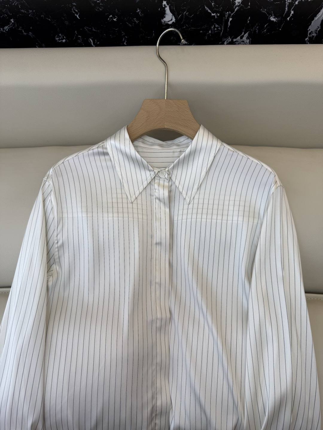 BS1065#新款衬衫💕极简风 92% 真丝印花条纹 长袖衬衫 SMLXL