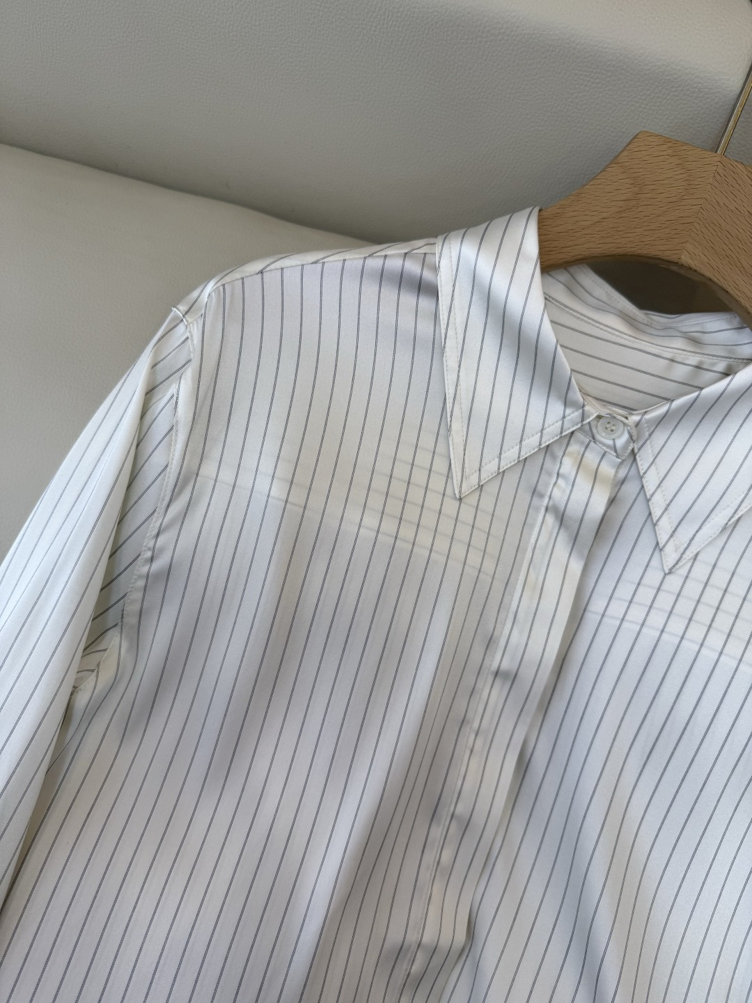 BS1065#新款衬衫💕极简风 92% 真丝印花条纹 长袖衬衫 SMLXL