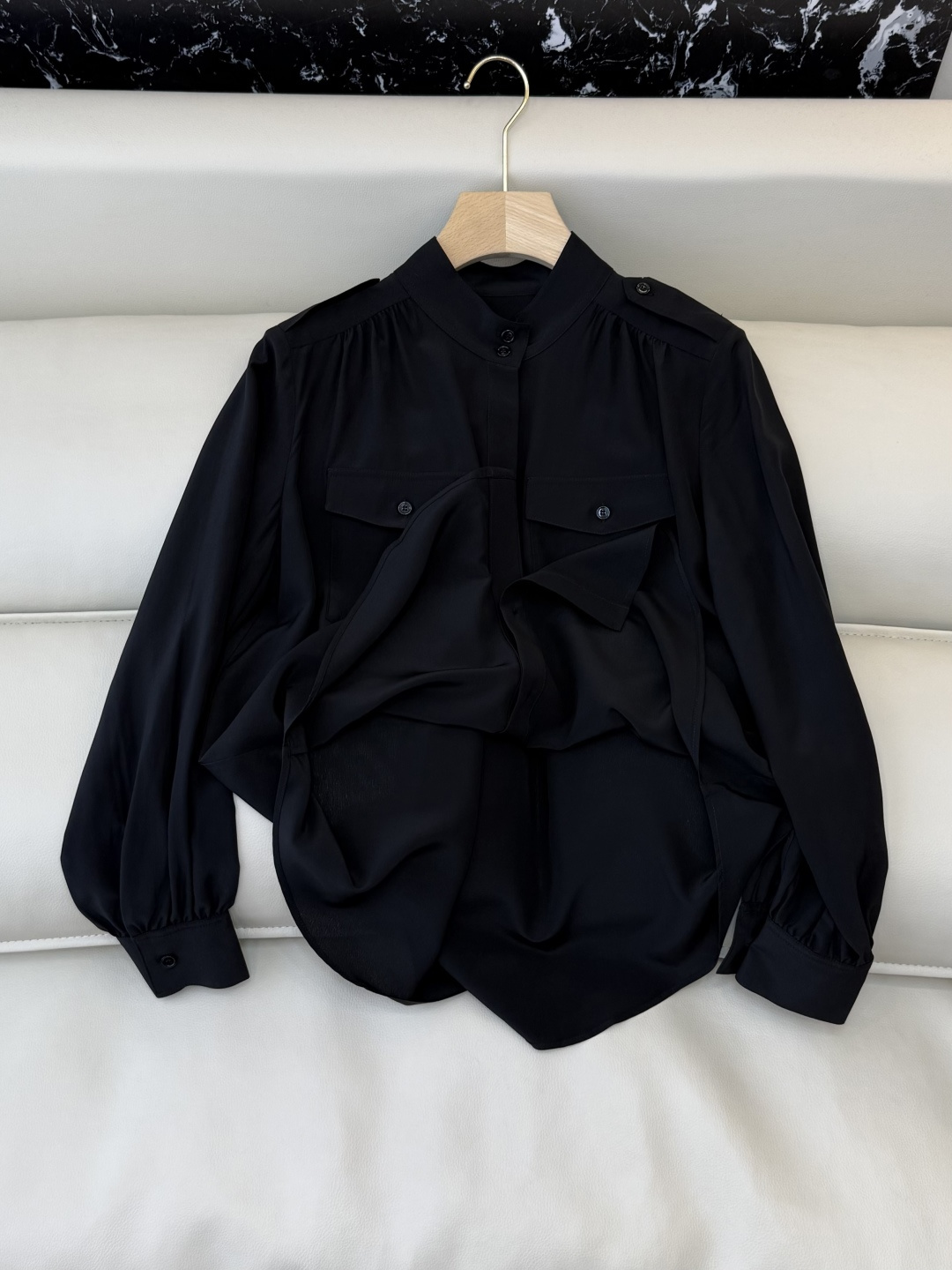 BS1061#新款衬衫💕极简风 100% 真丝纯色 长袖衬衫 黑色 白色 SMLXL