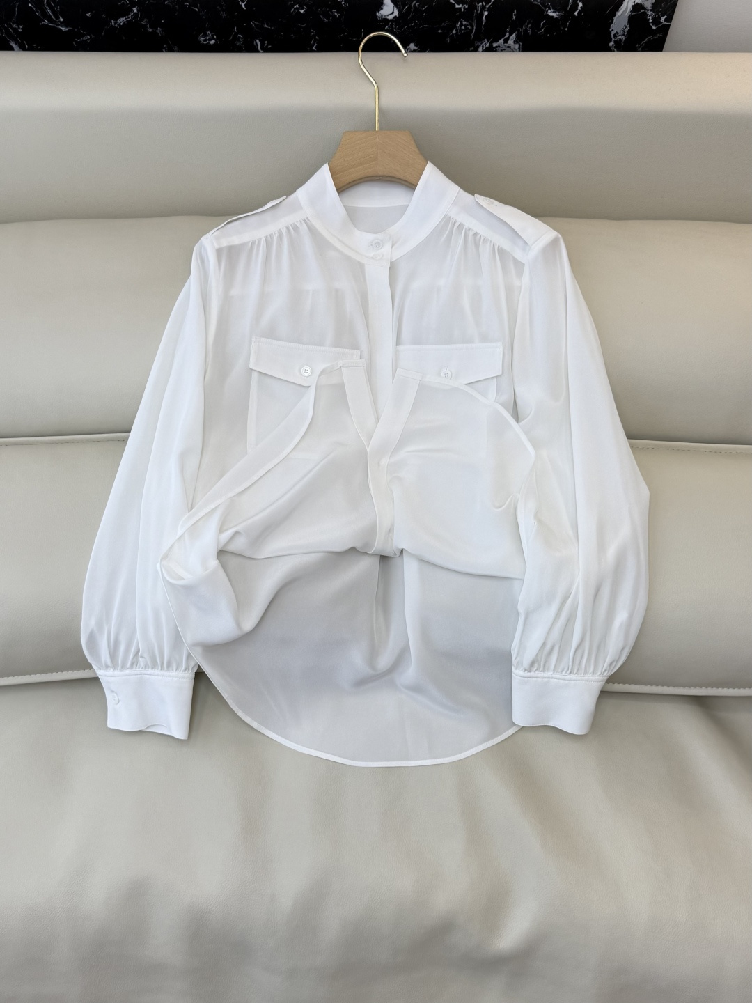 BS1061#新款衬衫💕极简风 100% 真丝纯色 长袖衬衫 黑色 白色 SMLXL