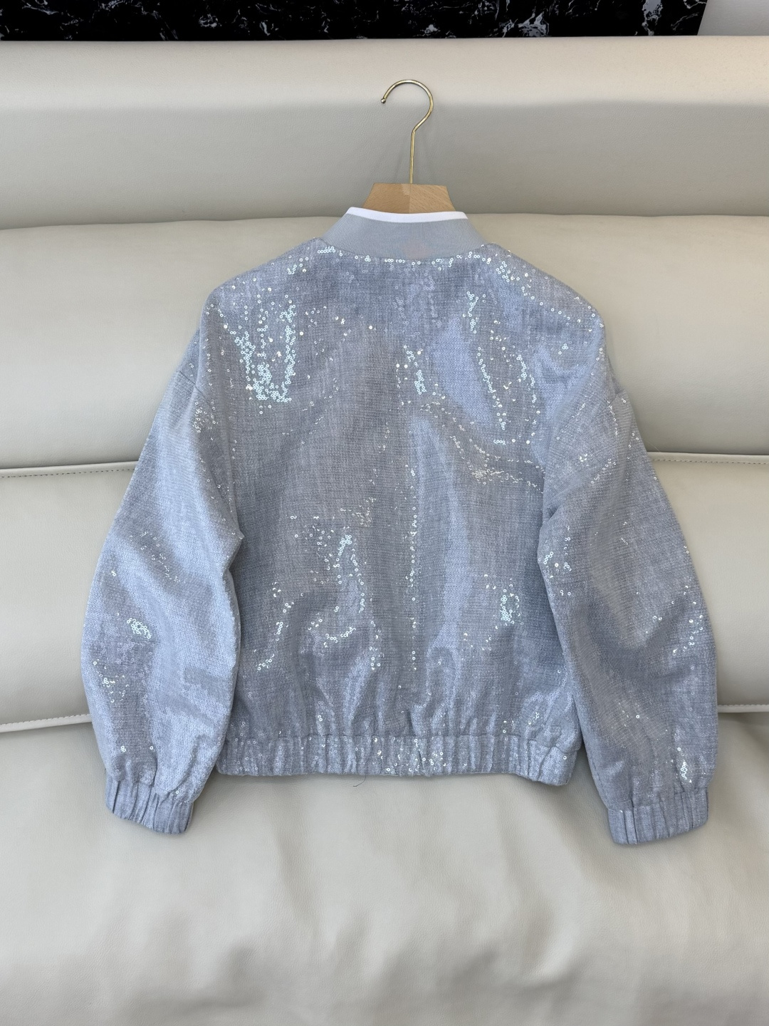 QD07969#新款外套🌾BC 45% 亚麻 珠片纱 夹克长袖外套 灰色 SMLXL