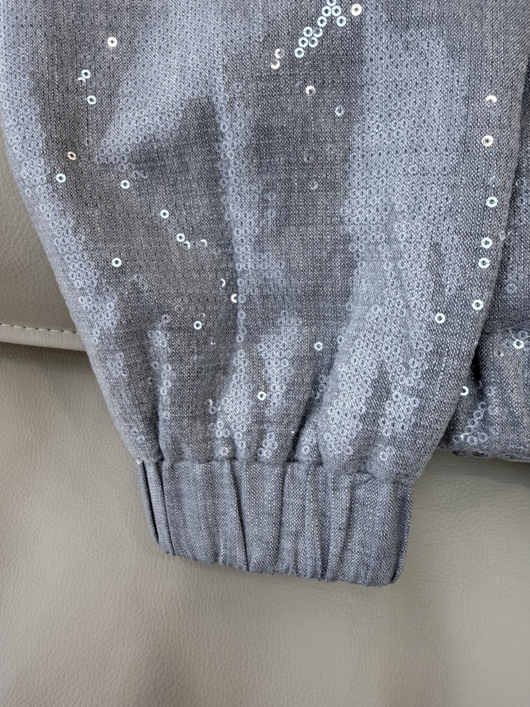 QD07969#新款外套🌾BC 45% 亚麻 珠片纱 夹克长袖外套 灰色 SMLXL