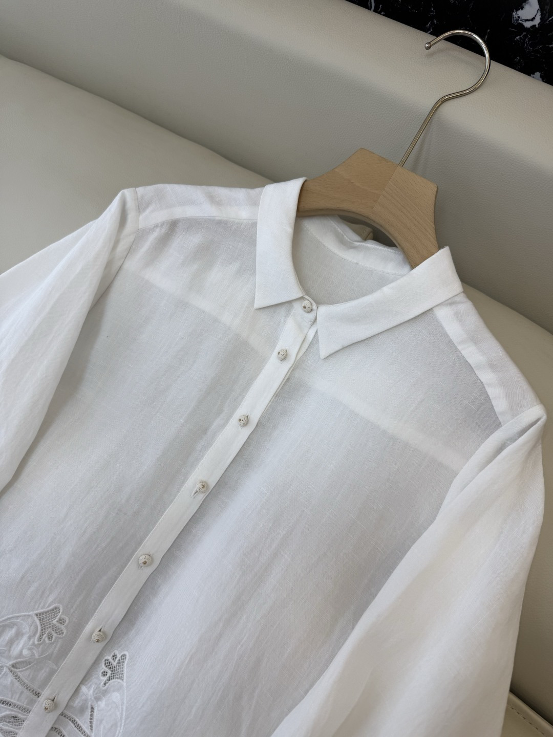 SY003#新款衬衫‼️zimm* 30% 亚麻 镂空刺绣衬衫 白色 SMLXL