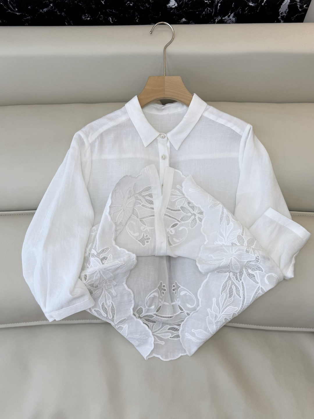 SY003#新款衬衫‼️zimm* 30% 亚麻 镂空刺绣衬衫 白色 SMLXL