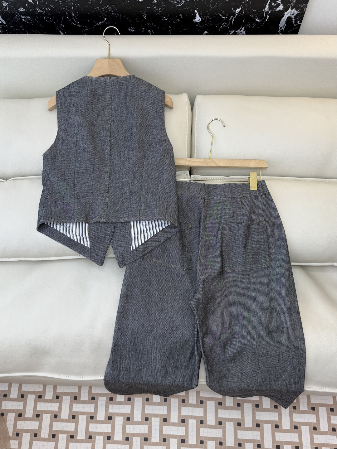 SY008+009#新款套装‼️BC 37%亚麻背心➕长裤套装 灰色 SML XL