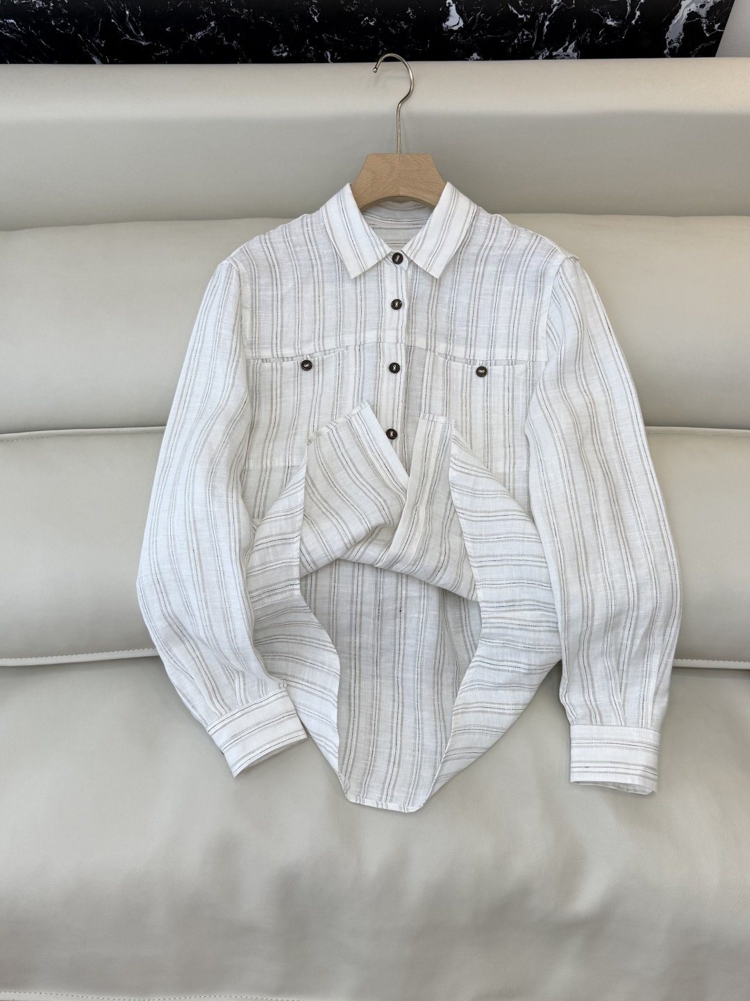 SY005+004#新款套装‼️BC 95% 亚麻长袖衬衫➕长裤套装 白色 SML XL