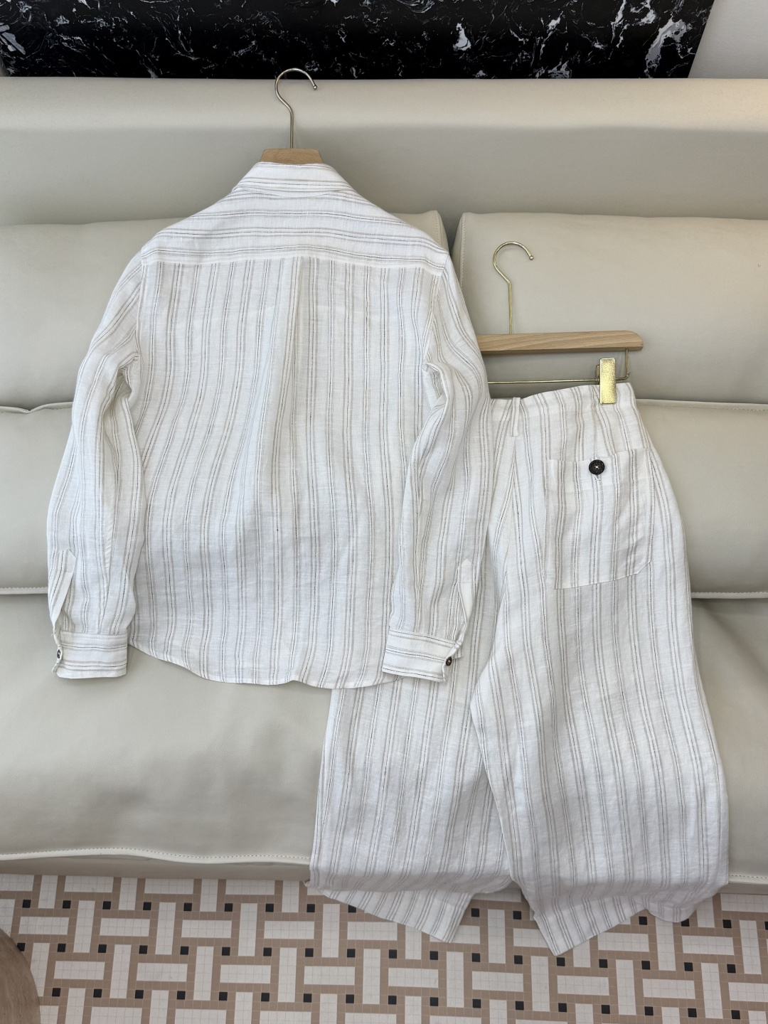 SY005+004#新款套装‼️BC 95% 亚麻长袖衬衫➕长裤套装 白色 SML XL